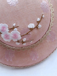 Pink Plum Embroidery Flower And Bow Rhinestone Decoration 1950S Hat 