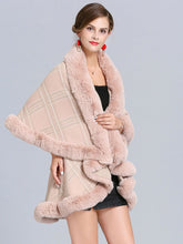 Load image into Gallery viewer, Women Poncho Wrap Faux Fur Collar Double Layer