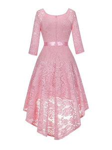 Lace V Neck 3/4 Length Sleeve High Low Hem Vintage Dress