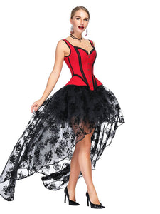 Halloween Costume Gothic Red Vintage Corset Top High Low Skirt For Women