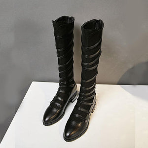 Women's Boots Platform Round Toe PU Knee High Boots Casual