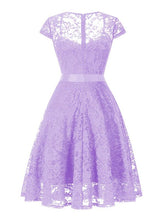 Load image into Gallery viewer, Lace Queen Anne Collar Cap Sleeve Vintage Dress