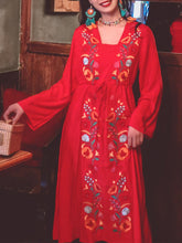 Load image into Gallery viewer, Jolly Vintage Women&#39;s Embroidered Floral Long Sleeves Square Neck Boho Dress