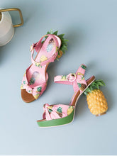 Load image into Gallery viewer, Fruit Heel Pineapple Print Platform Bow Vinatge Sandals
