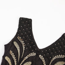 Load image into Gallery viewer, Black 1920s V Neck Sequined Flapper Dress