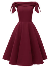 Load image into Gallery viewer, Wine Red 1950s Off Shoulder Bow Dress