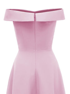 Pink 1950s Off Shoulder Vintage Maxi Dress