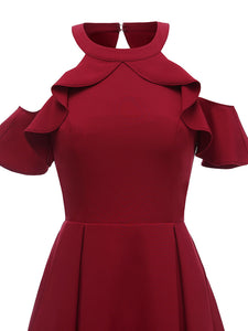 Elegant Open Shoulder CrewNeck Dress