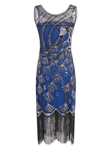 4 Colors 1920s Peacock Sequined Flapper Dress, Green / M