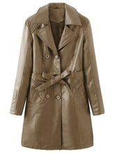 Load image into Gallery viewer, Women&#39;s Coat PU Leather Turndown Collar Fall Winter Plush Regular Midi Length Coat Solid Color Coat