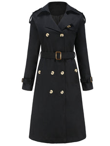 Women's Trench Coat Going out Fall Winter Turndown Collar Button Waisted Solid Color Long Coat