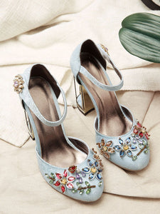 Luxury Rhinestone DecorationHandmade Mary Jane Pumps Vintage Heels