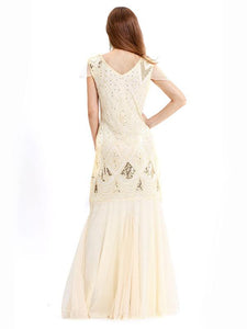 Green 1920s V Neck Sequined Long Flapper Dress