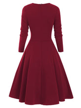 Load image into Gallery viewer, 1950S Bow Heart Collar Plaid Long Sleeve Swing Dress