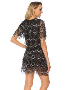 Sequin O Neck  Fringe Party Prom Dress