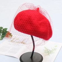 Load image into Gallery viewer, Wool Felt Beret Hat Cap With Longer Veil