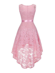 Lace V Neck Sleeve Less High Low Hem Vintage Dress