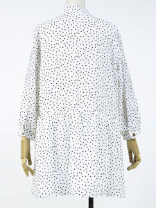 Women's White Polka Dots V Neck Loose Midi Length Dress