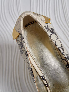 Stone Patten Petal Chunky Heel  Vinatge Shoes