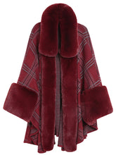 Load image into Gallery viewer, Plaid Women Poncho Sweater Faux Fur Coat Shawl Collar