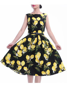 Sweet Lemon Printed Cotton 50s Flapper Dress