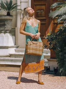 Women's Boho Dress Floral Printed Spaghetti Strap Beach Dress Maxi Dress