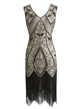 Load image into Gallery viewer, 1920s Floral Sequined Fringe Flapper Dress