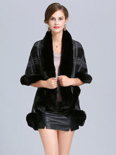 Load image into Gallery viewer, Women Poncho Wrap Faux Fur Collar Double Layer