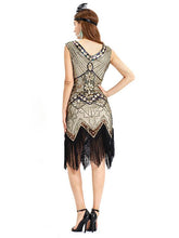 Load image into Gallery viewer, Black Silver 1920s V Neck Sequined Flapper Dres