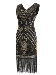 3 Colors 1920s V Neck Sequined Flapper Dress