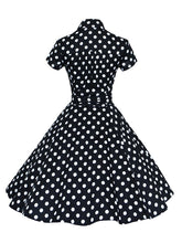 Load image into Gallery viewer, Elegant High Waist V Neck Short Sleeve Dots Vintage Dress