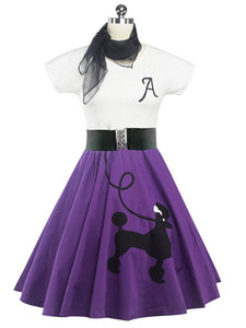 Sweet A Line Short Sleeve Printed Solid Color Vintage Dress