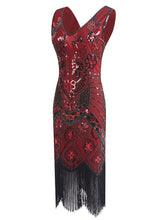 Load image into Gallery viewer, 1920S Floral Fringed Sequin Gatsby Dress