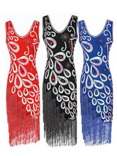 Load image into Gallery viewer, 3 Colors 1920s Peacock Sequined Flapper Dress