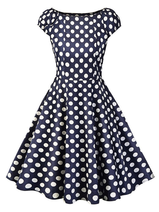 Sweet Consice A Line Solid Color Dots Vintage Dress