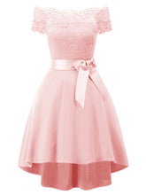 Load image into Gallery viewer, Solid Color Off the Shoulder Lace A line Vintage Party Dress