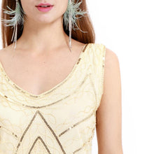 Load image into Gallery viewer, Apricot 1920s Crew Neck Sequined Fringed Flapper Dress
