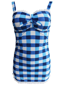 High Waisted Sexy Retro Style Backless Plaid One Piece Bikini