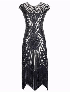 Gold 1920s Crew Neck  Cape Sequined Fringed Flapper Dres