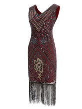 Load image into Gallery viewer, 3 Colors 1920s V Neck Sequined Flapper Dress