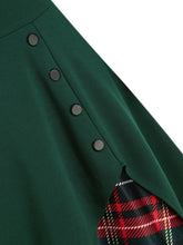 Load image into Gallery viewer, 1950S Bow Heart Collar Plaid Long Sleeve Swing Dress
