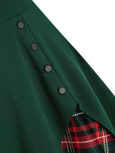 1950S Bow Heart Collar Plaid Long Sleeve Swing Dress