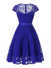 Load image into Gallery viewer, Lace Queen Anne Collar Cap Sleeve Vintage Dress
