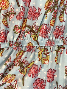 Women's Bohemian Floral Printed Embroidered Square Neck 3/4 Pleated Sleeve Boho Maxi Dress