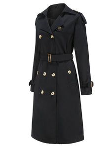 Women's Trench Coat Going out Fall Winter Turndown Collar Button Waisted Solid Color Long Coat