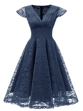 Load image into Gallery viewer, Autumn Lace Cap Sleeve V Neck 50s Party Dress