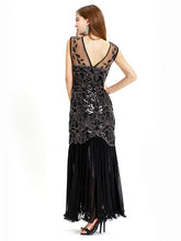 Load image into Gallery viewer, Black Gold 1920s Crew Neck Sequined Flapper Dres