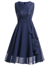 Load image into Gallery viewer, A Line Lace Crewneck Sleeve Less Vintage Dress
