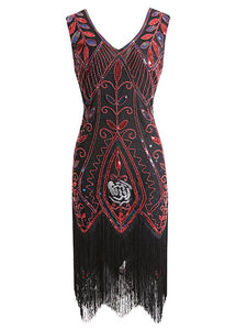 1920s Floral Sequined Fringe Flapper Dress