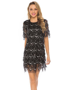 Sequin O Neck  Fringe Party Prom Dress